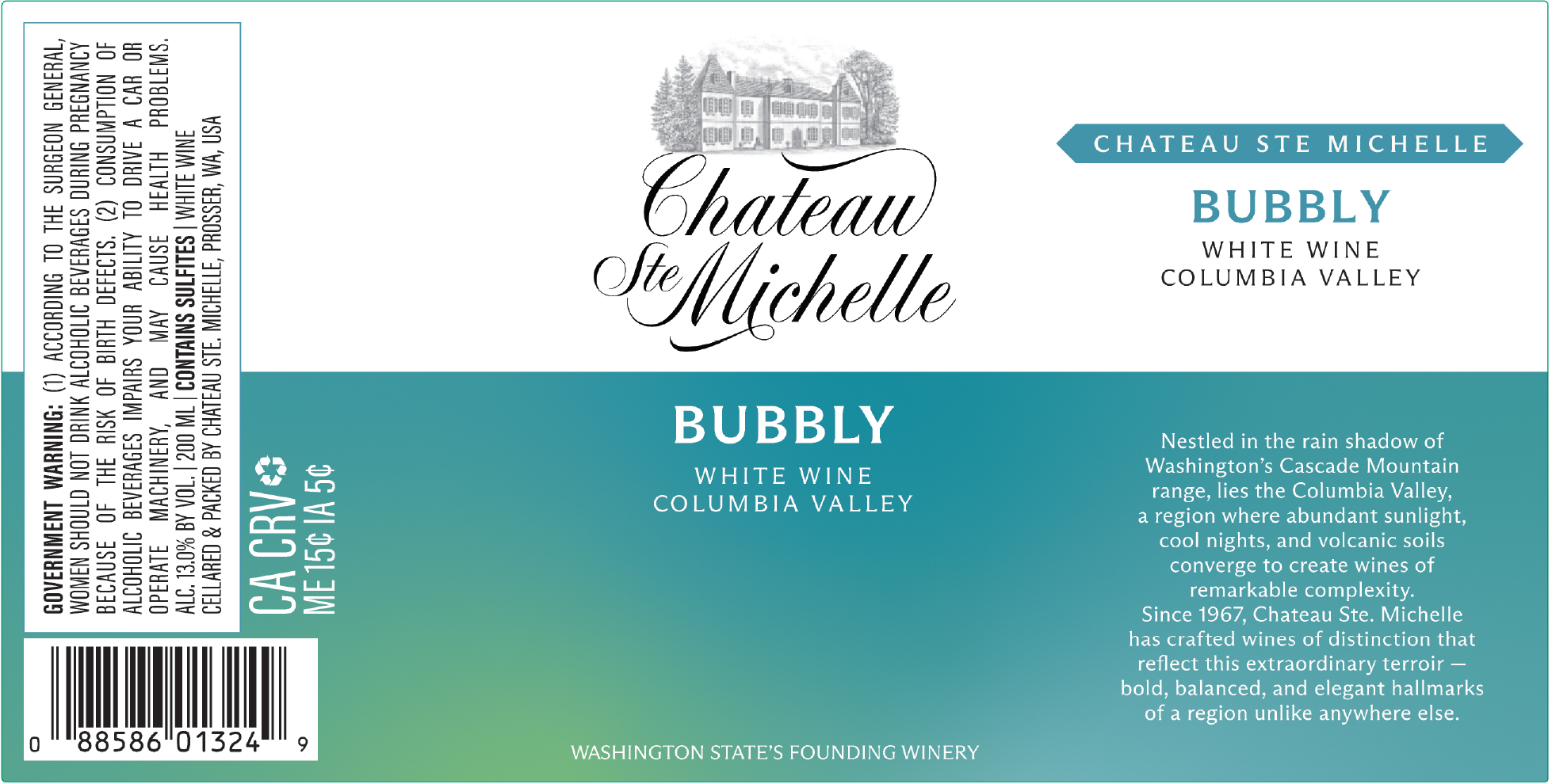 TABC label artwork for Chateau Ste. Michelle White Wine Bubbly 200ml Can