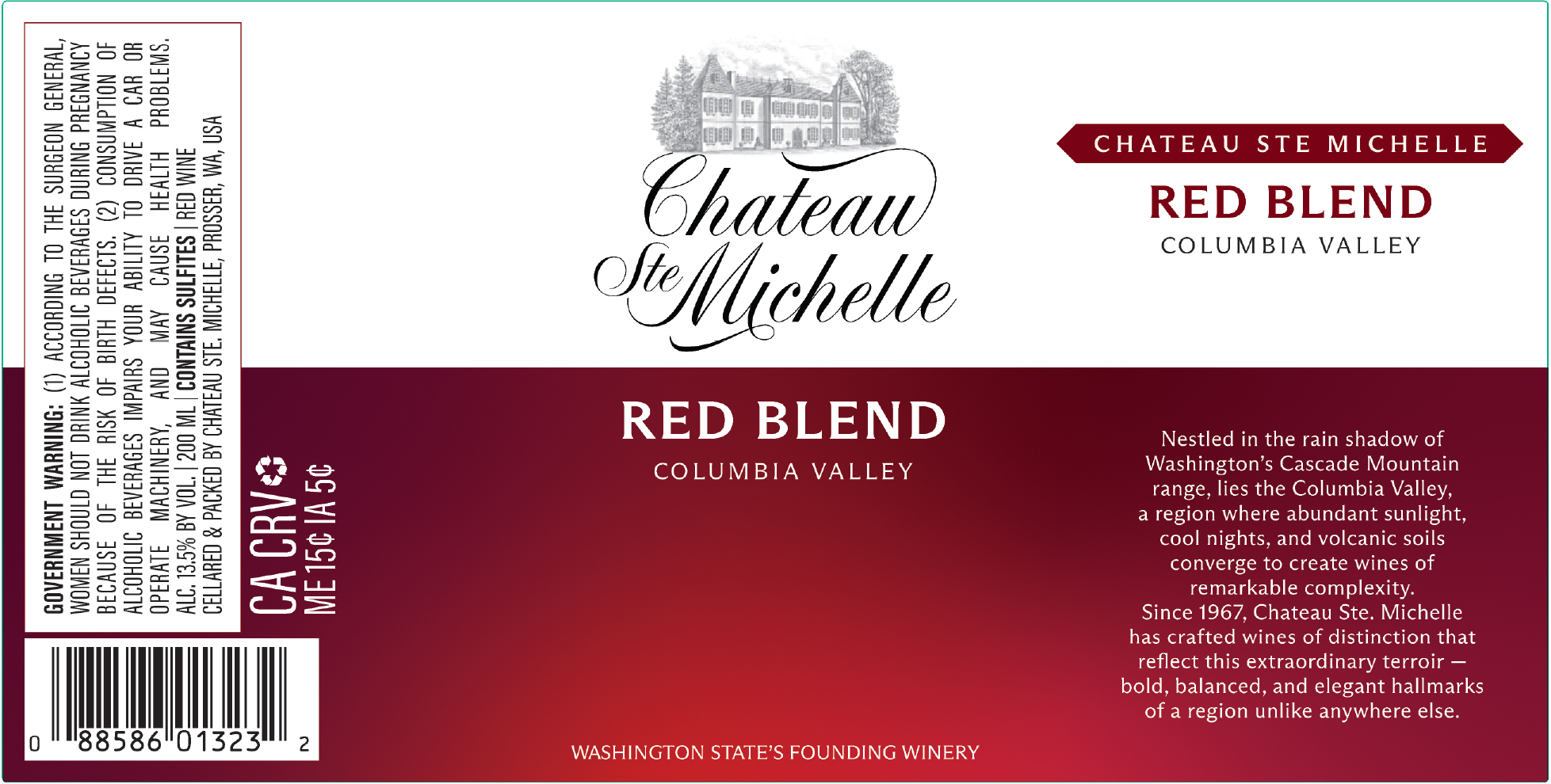 TABC label artwork for Chateau Ste. Michelle Red Wine 200ml