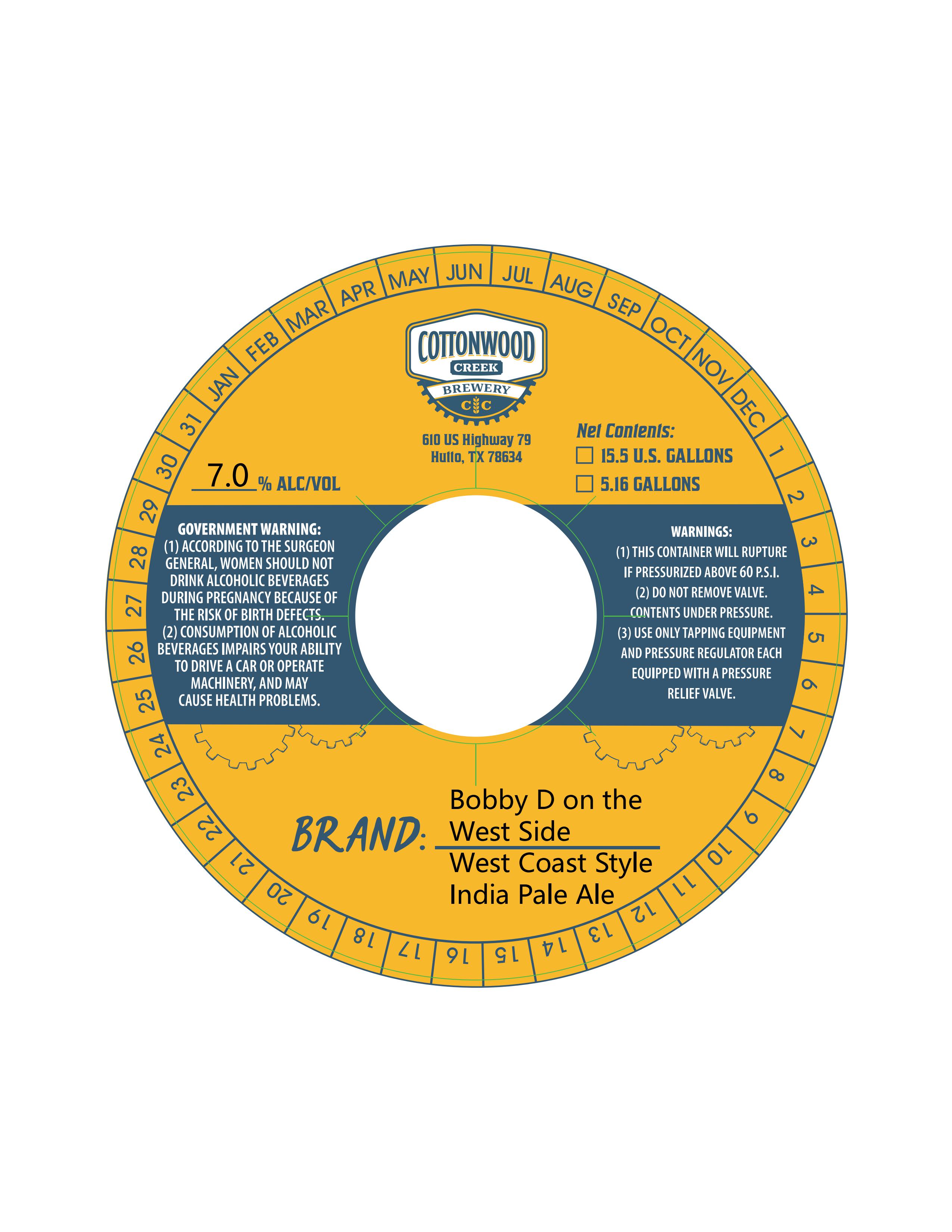 TABC label artwork for Bobby D on the West Side West Coast Style IPA