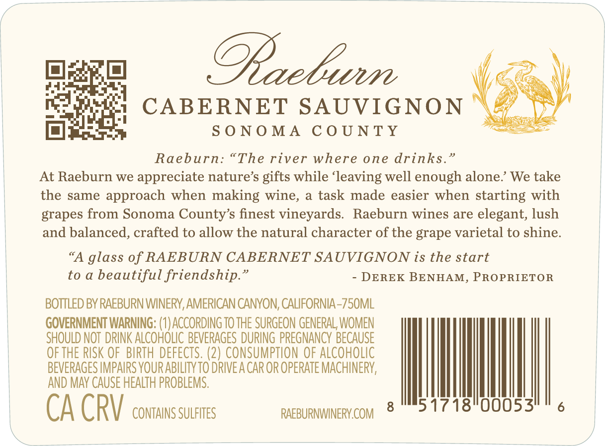 TABC label artwork for Raeburn Sonoma County Cabernet Sauvignon