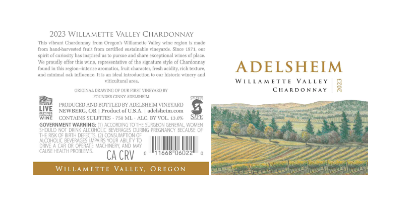 TABC label artwork for Adelsheim Vineyard Willamette Valley Chardonnay