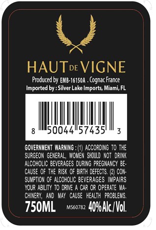 TABC label artwork for Haut de Vigne XO Cognac