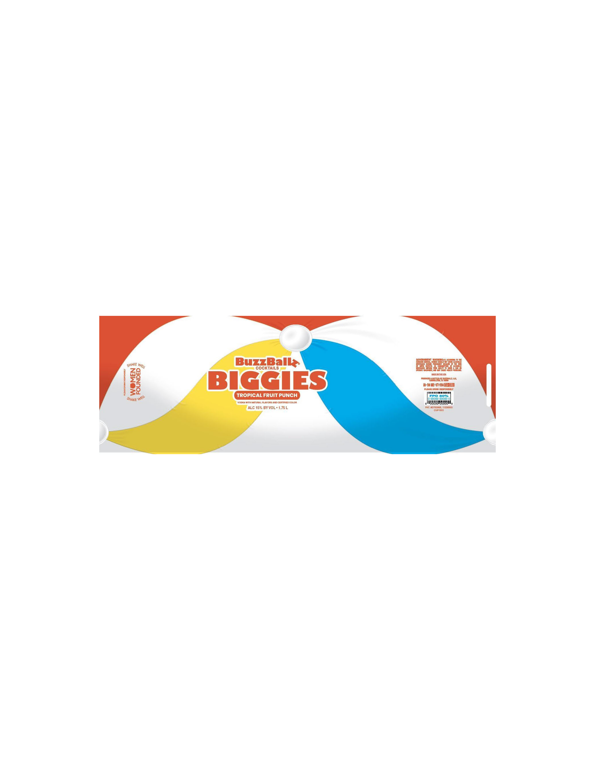 TABC label artwork for BuzzBallz Cocktails Biggies Tropical Fruit Punch
