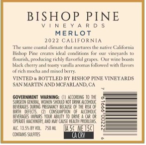 TABC label artwork for Bishop Pine Merlot