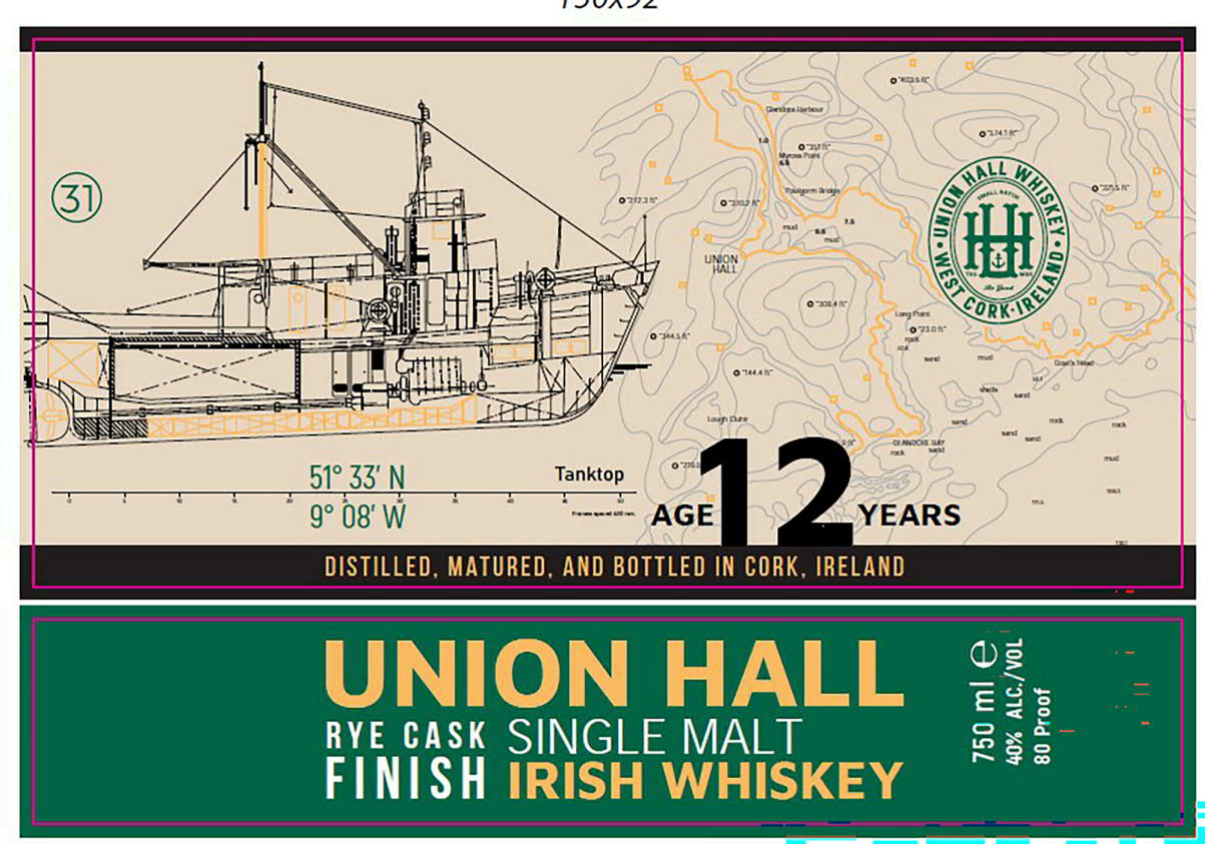 TABC label artwork for Union Hall 12Yr Rye Irish Whiskey