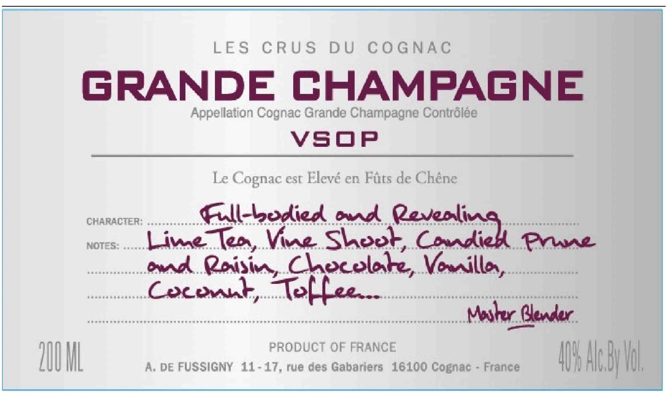 TABC label artwork for A de Fussigny Grand Champagne VSOP