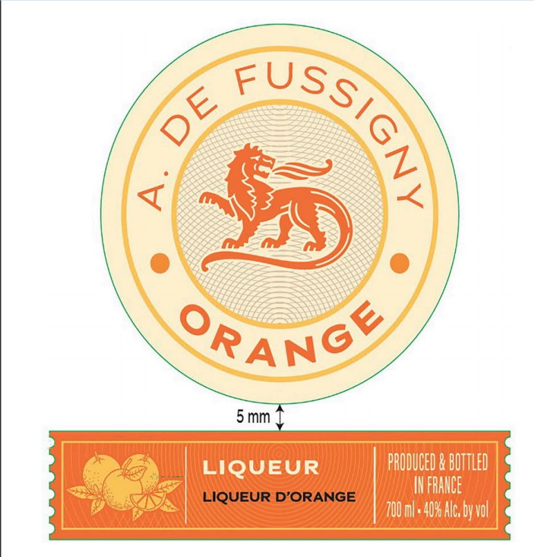 TABC label artwork for A de Fussigny Orange Liqueur