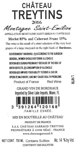 TABC label artwork for Chateau Treytins Montagne St Emilion