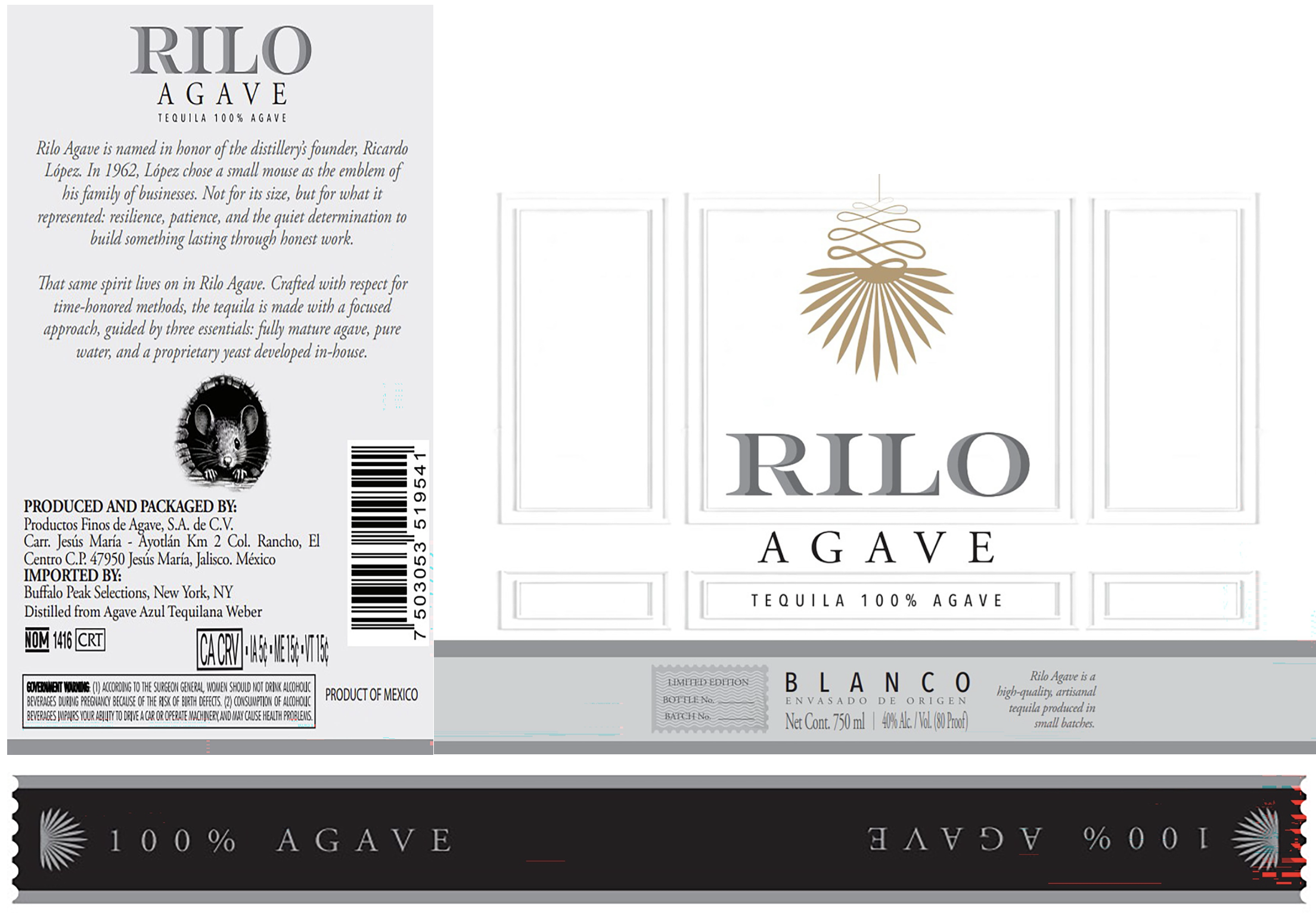 TABC label artwork for Rilo Agave Blanco Tequila