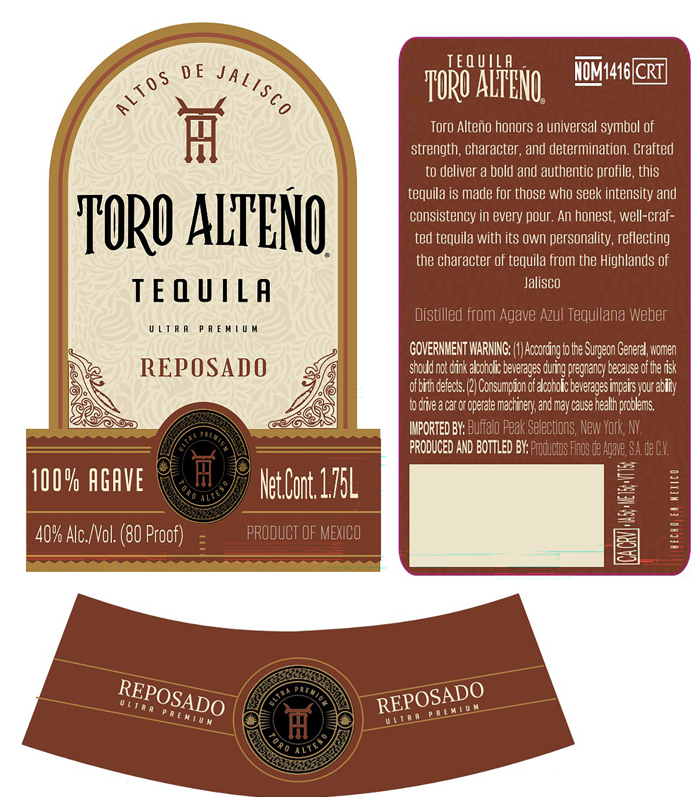 TABC label artwork for Toro Alteno Reposado Tequila