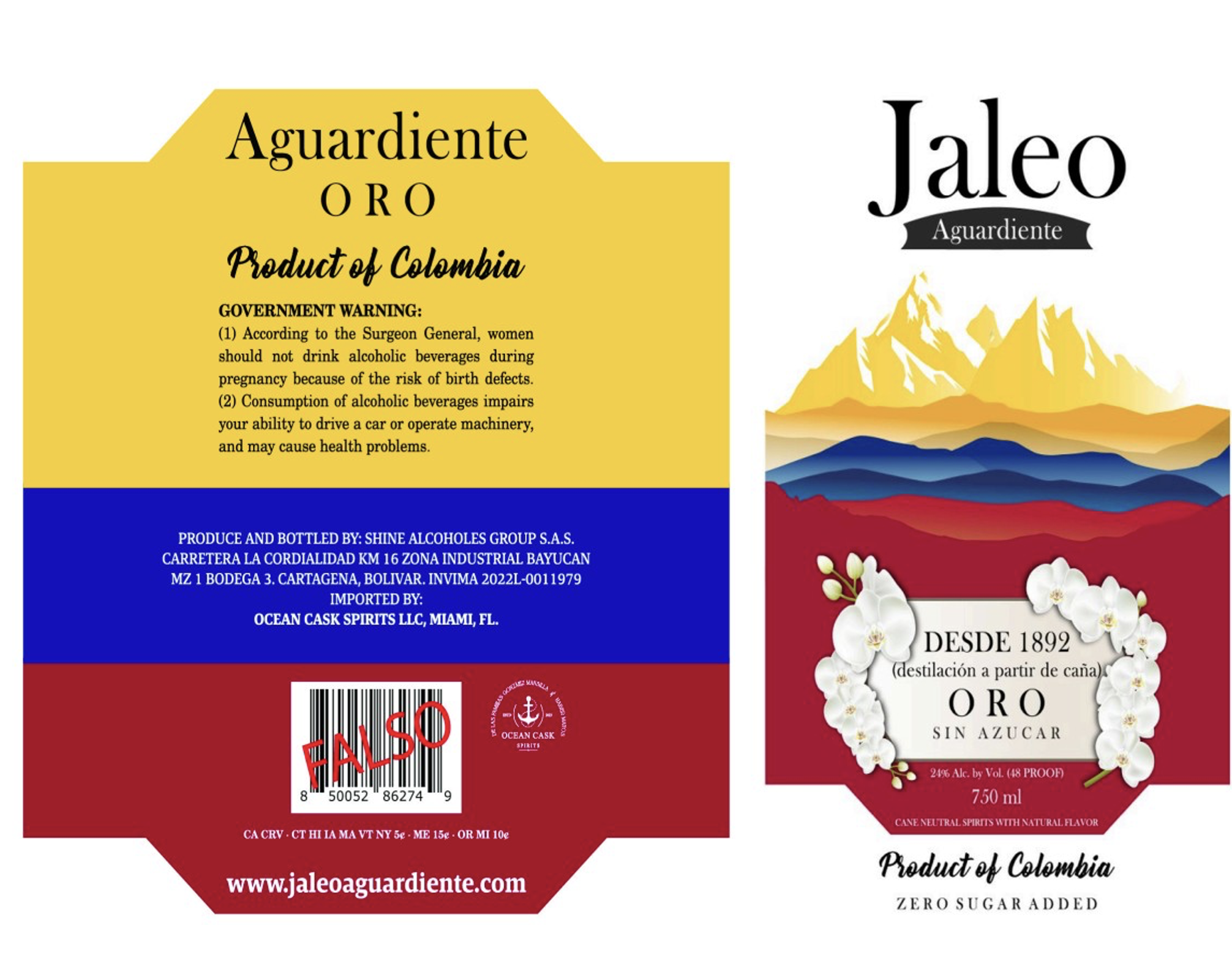 TABC label artwork for Jaleo Oro Aguardiente