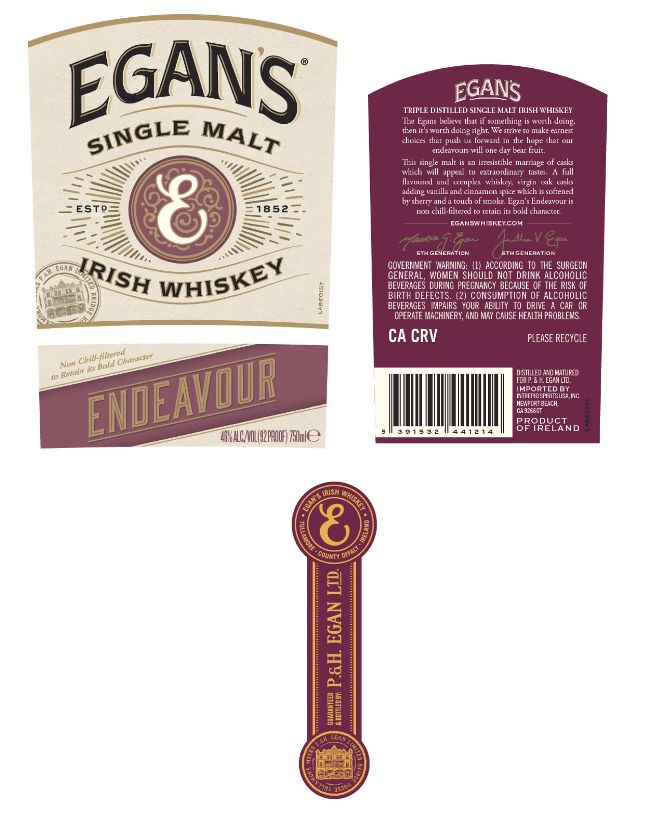 TABC label artwork for Egan's Endeavour Irish Whiskey