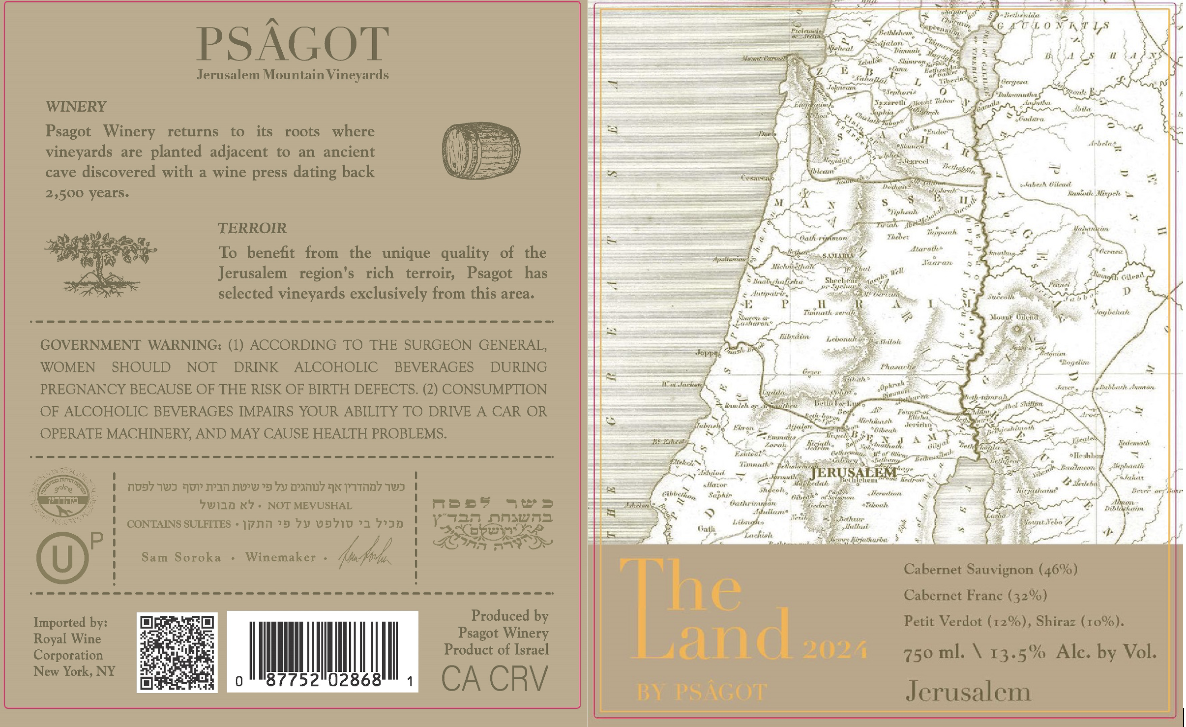 TABC label artwork for The Land by Psagot Red Jerusalem
