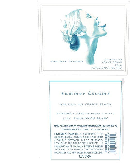 TABC label artwork for SUMMER DREAMS   SAUVIGNON BLANC SONOMA COAST WALKING ON VENICE BEACH