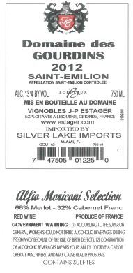 TABC label artwork for Domaine des Gourdins St Emilion