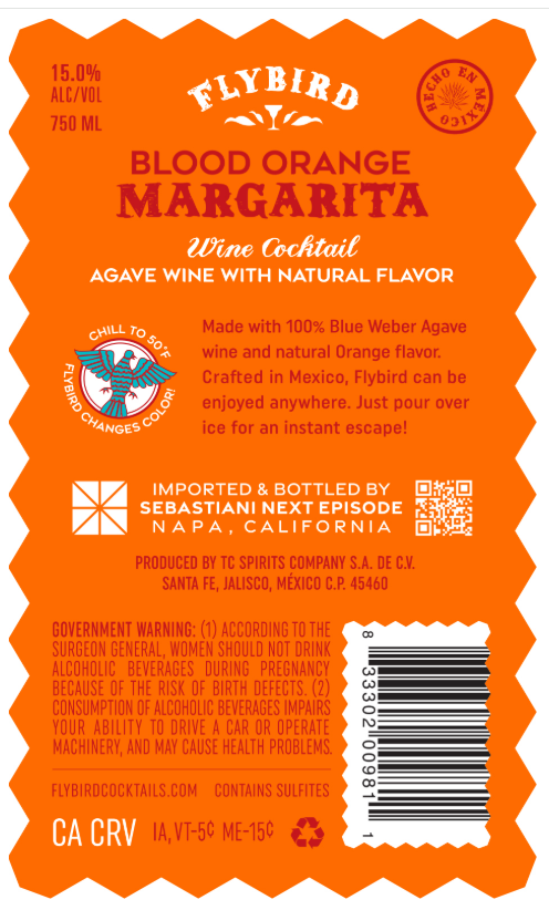 TABC label artwork for Flybird Blood Orange Maragarita
