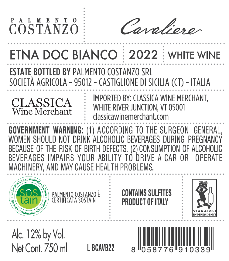 TABC label artwork for Palmento Costanzo Contrada Cavaliere