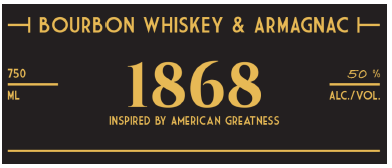 TABC label artwork for BHAKTA 1868 Bourbon Whiskey & Armagnac