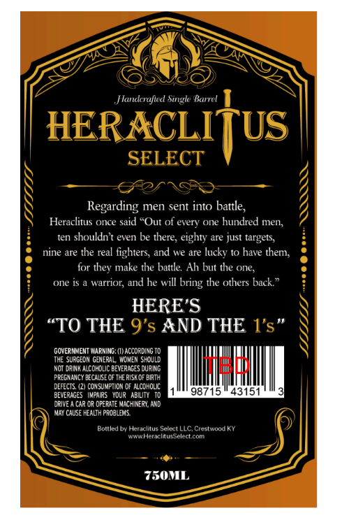 TABC label artwork for Heraclitus Select Kentucky Straight Bourbon Whiskey