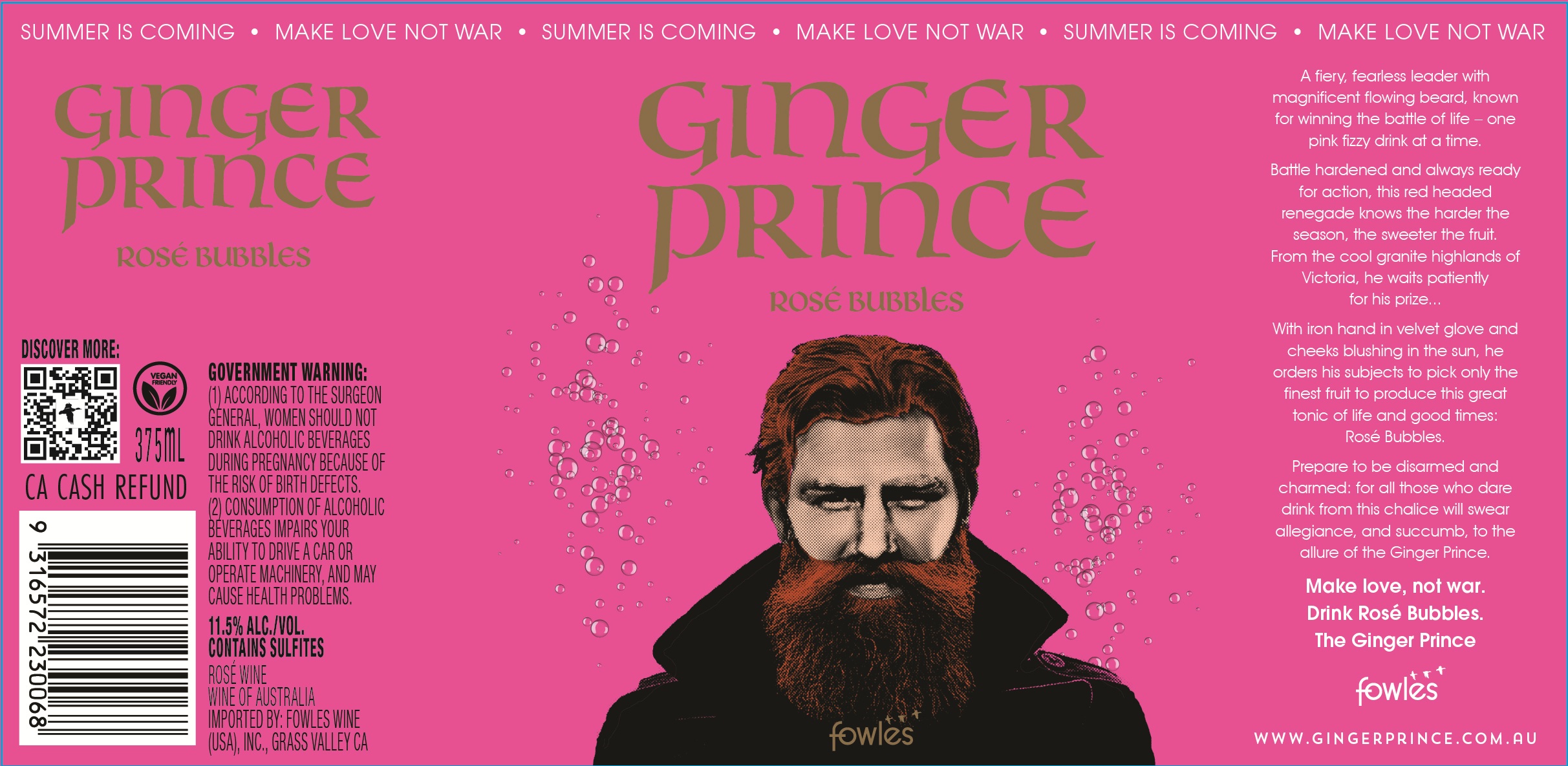 TABC label artwork for GINGER PRINCE ROSE BUBBLES