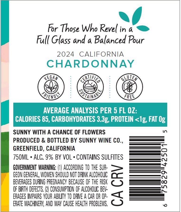 TABC label artwork for Sunny With A Chance Of Flowers Chardonnay California (0077)