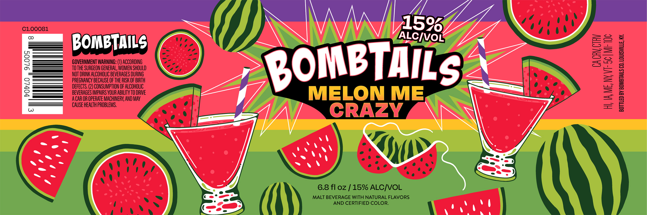 TABC label artwork for Bombtails Melon Me Crazy