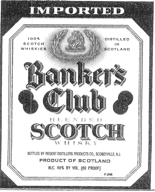 TABC label artwork for Bankers Club Scotch