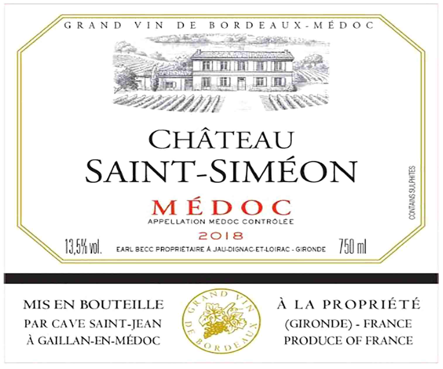 TABC label artwork for Chateau Saint Simeon Medoc