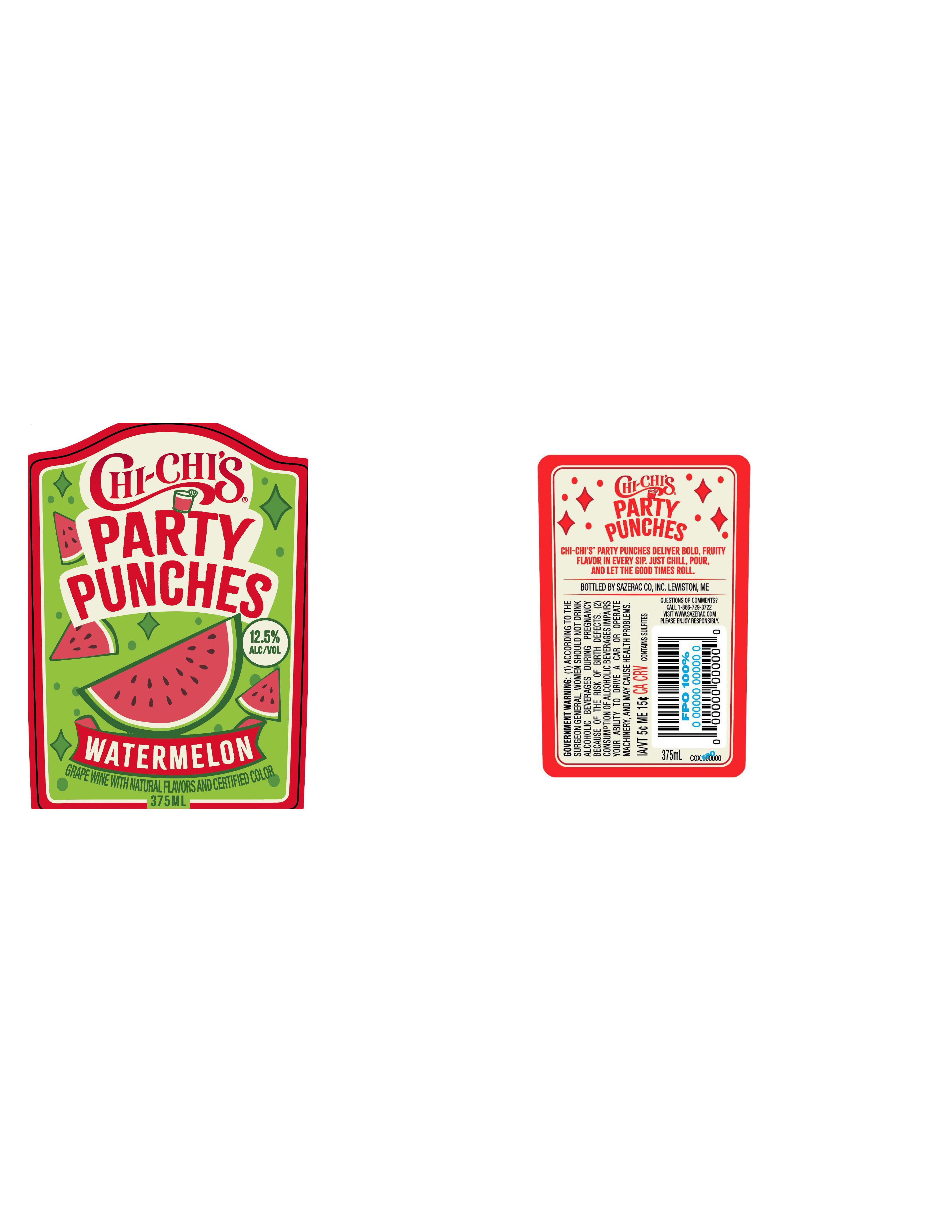 TABC label artwork for Chi-Chi's Party Punches Watermelon Wine Cocktail