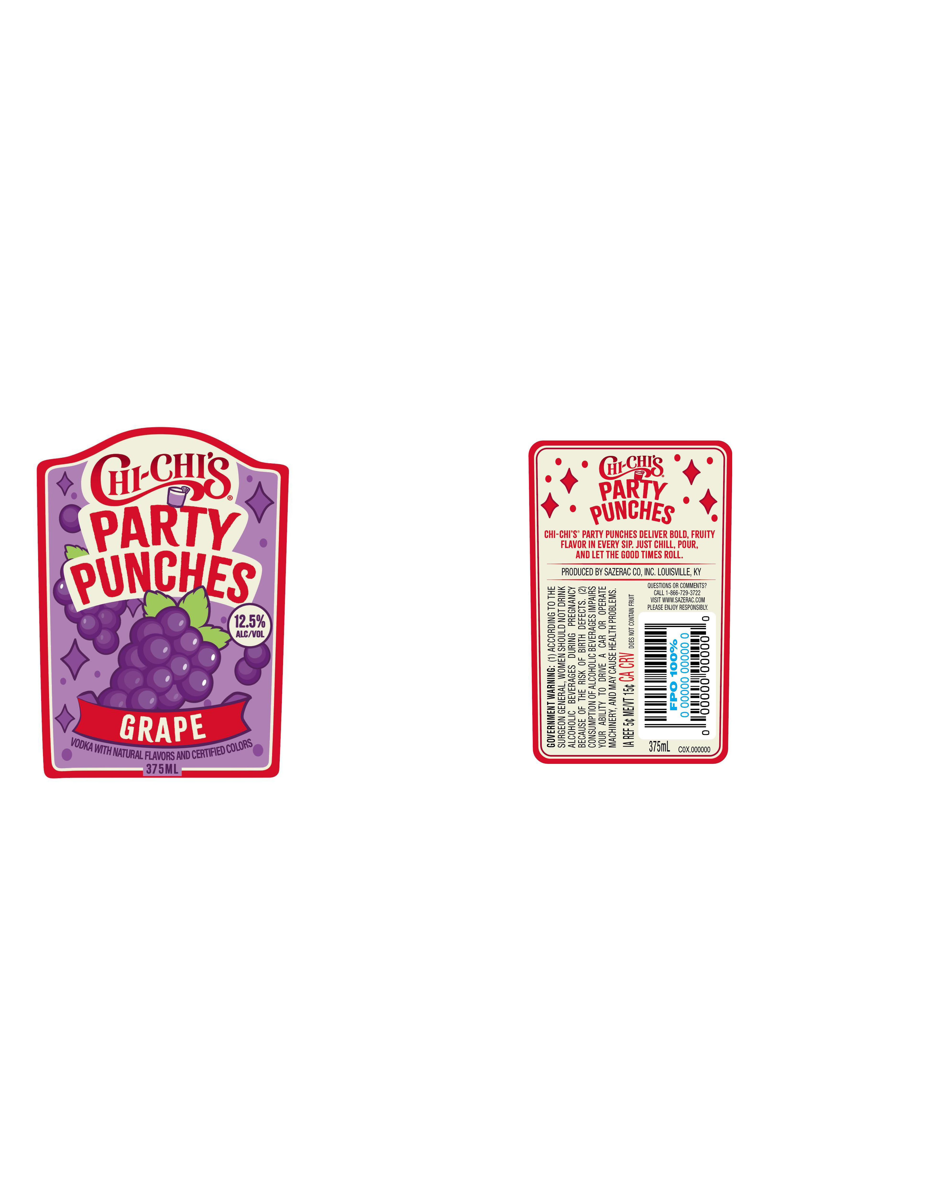 TABC label artwork for Chi-Chi's Party Punches Grape Vodka Cocktail
