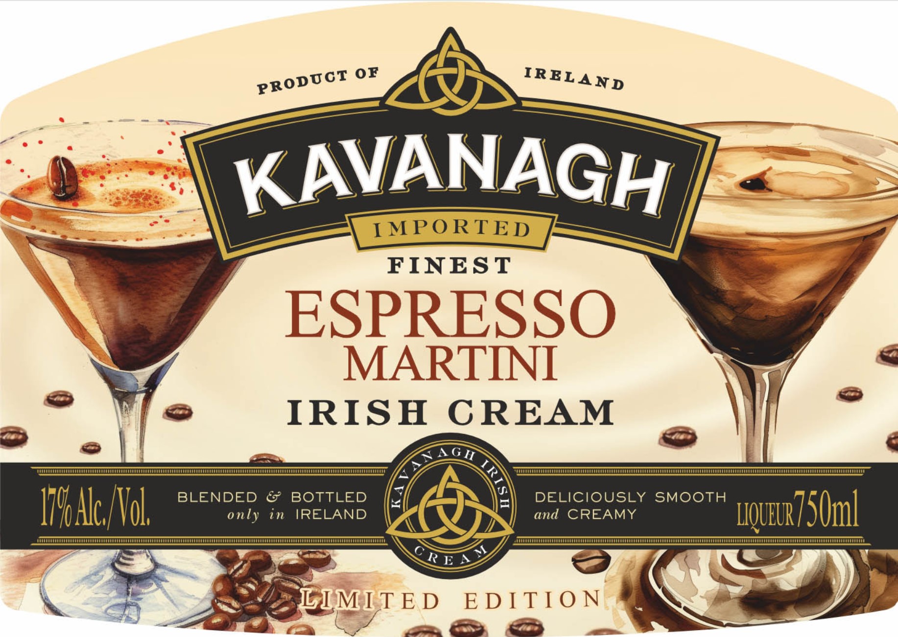 TABC label artwork for Kavanagh Finest Espresso Martini Irish Cream