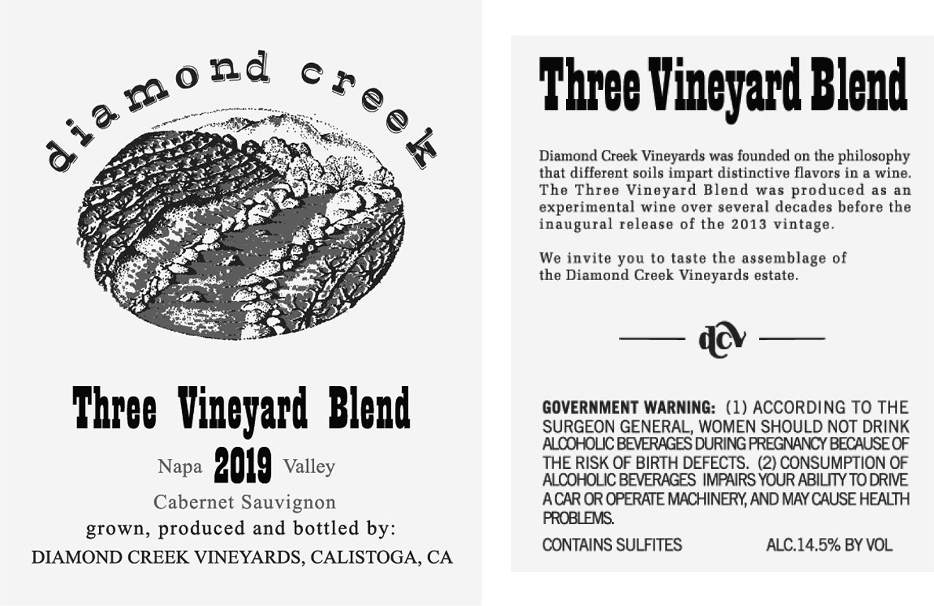 TABC label artwork for Diamond Creek Three Vineyard Blend