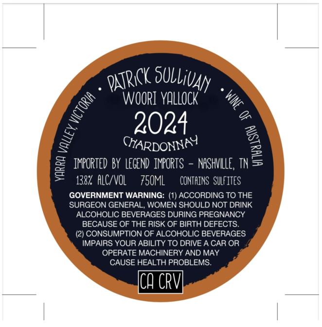 TABC label artwork for PATRICK SULLIVAN WOORI YALLOCK YARRA VALLEY WHITE WINE
