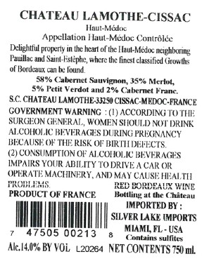 TABC label artwork for Chateau Lamothe-Cissac Haut-Medoc