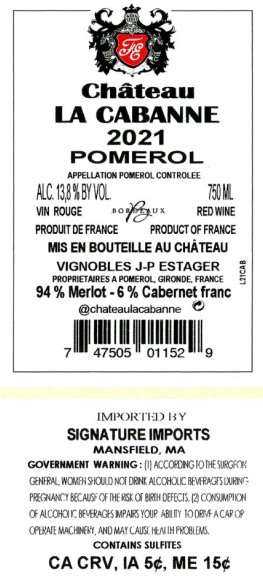 TABC label artwork for Chateau La Cabanne Pomerol