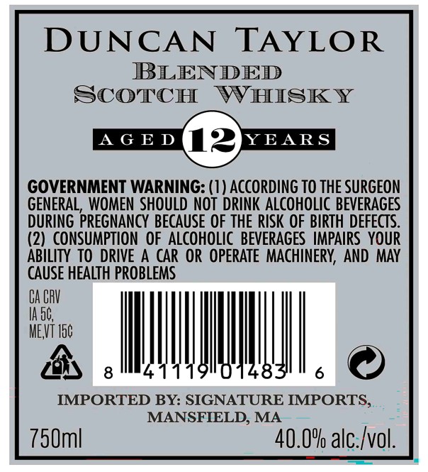 TABC label artwork for Duncan Taylor Blended Scotch