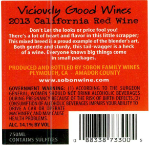 TABC label artwork for Viciously Good Wines Vicious Red Blend California