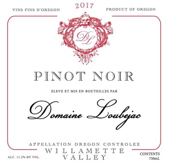 TABC label artwork for Domaine Loubejac Pinot Noir Willamette