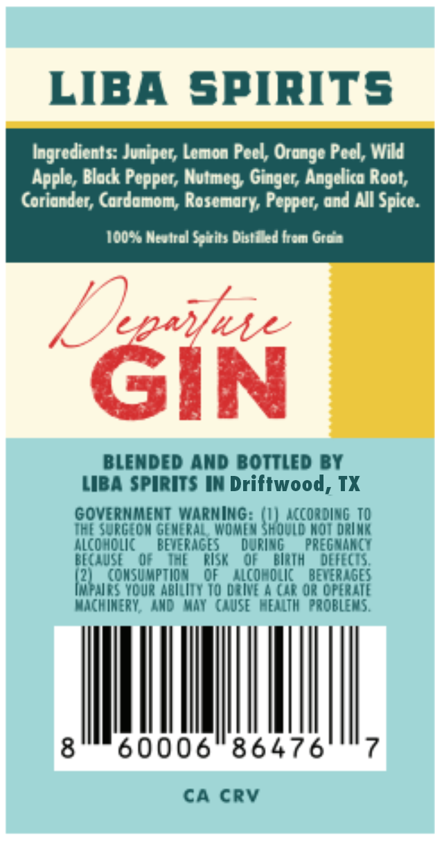 TABC label artwork for Departure Gin