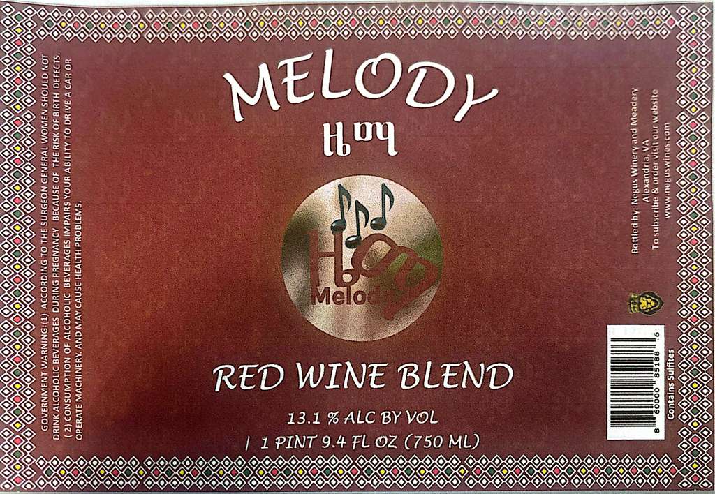 TABC label artwork for Melody Red Blend