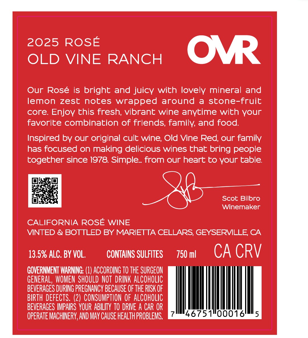 TABC label artwork for Marietta Old Vine Ranch Rose