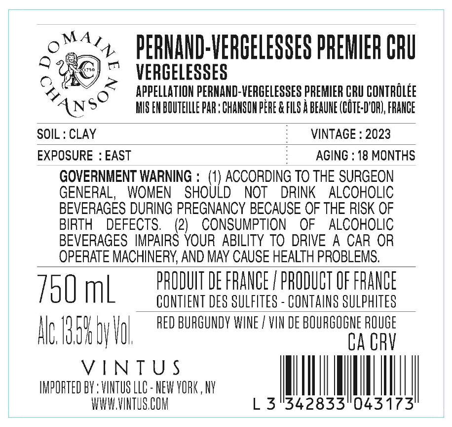 TABC label artwork for Chanson Pernand-Vergelesses 1er Cru Les Vergelesses