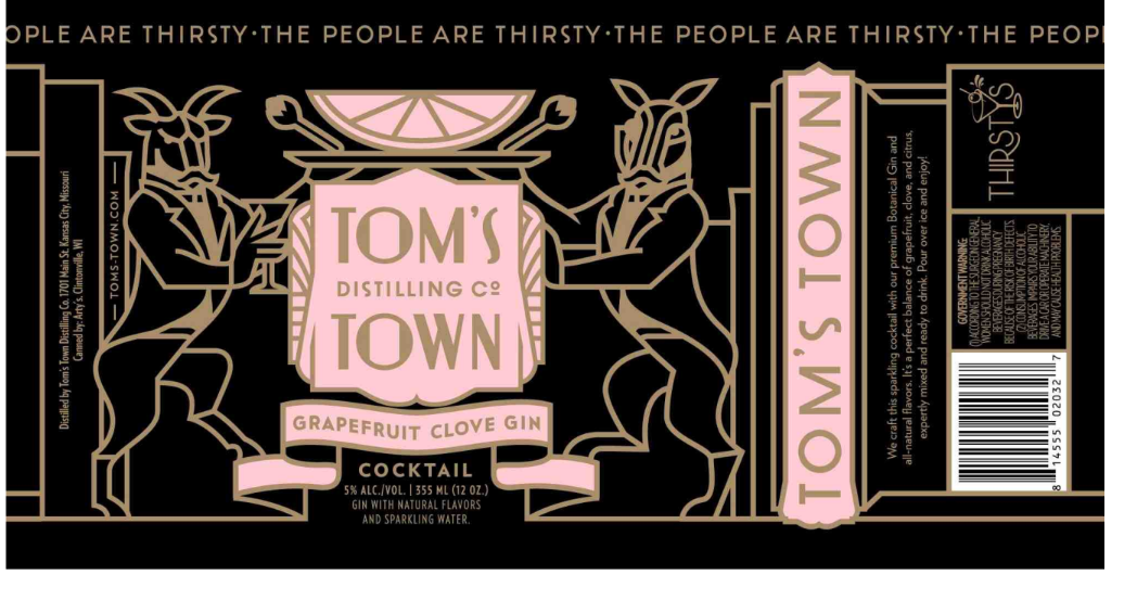 TABC label artwork for TOM'S TOWN GRAPEFRUIT CLOVE GIN