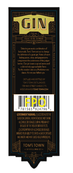 TABC label artwork for TOMS TOWN BOTANICAL GIN