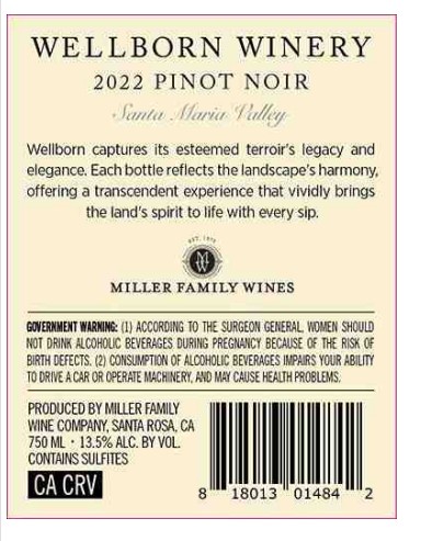 TABC label artwork for Wellborn Bien Nacido Pinot Noir