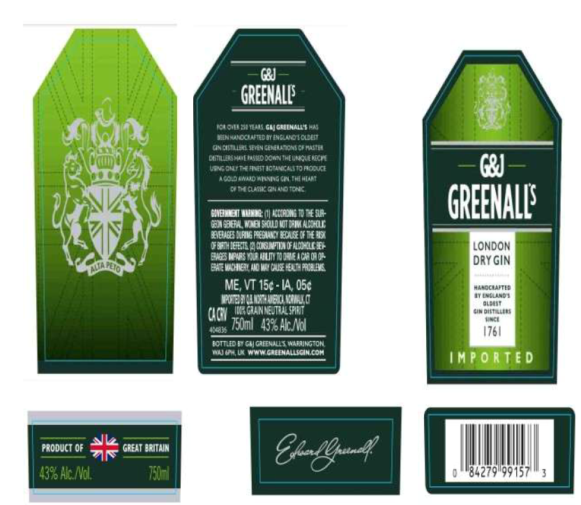 TABC label artwork for G&J Greenall's Gin