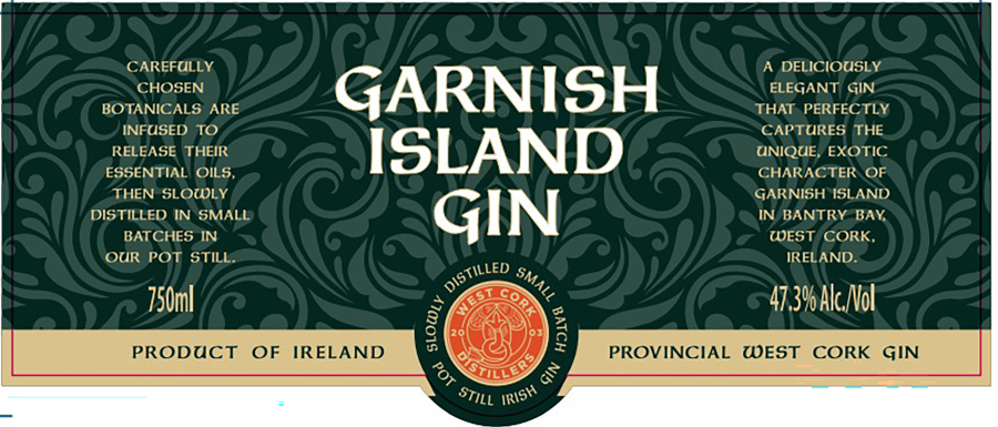 TABC label artwork for Garnish Island Gin