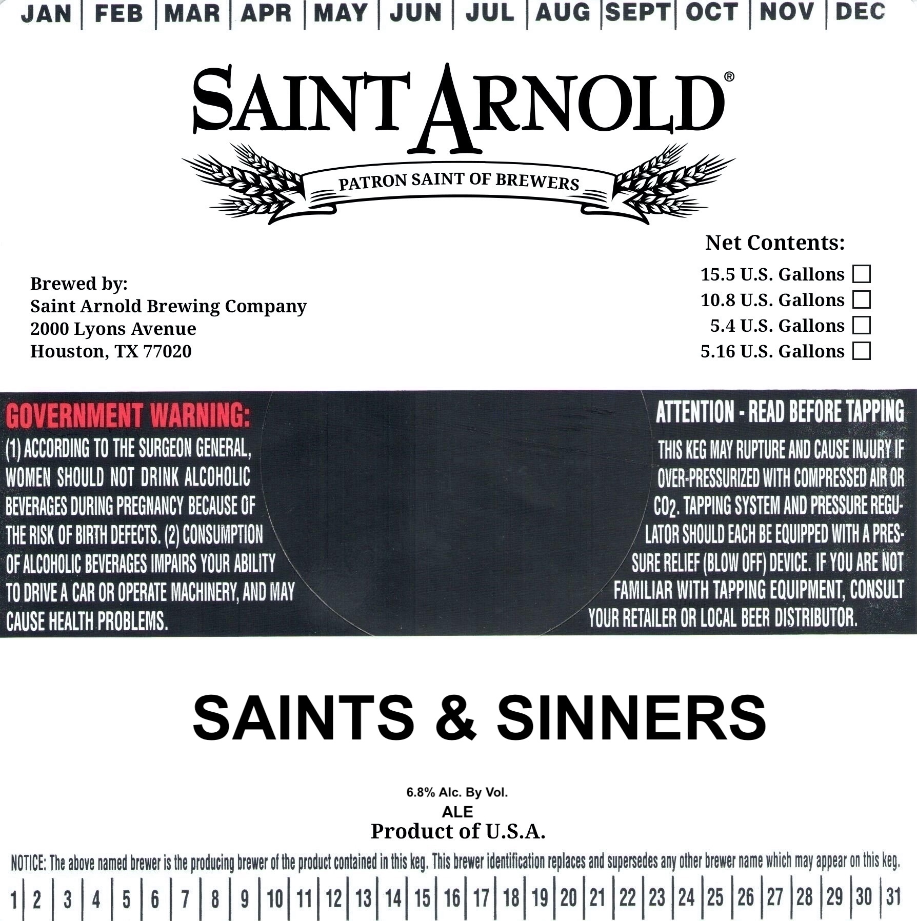 TABC label artwork for Saints & Sinners