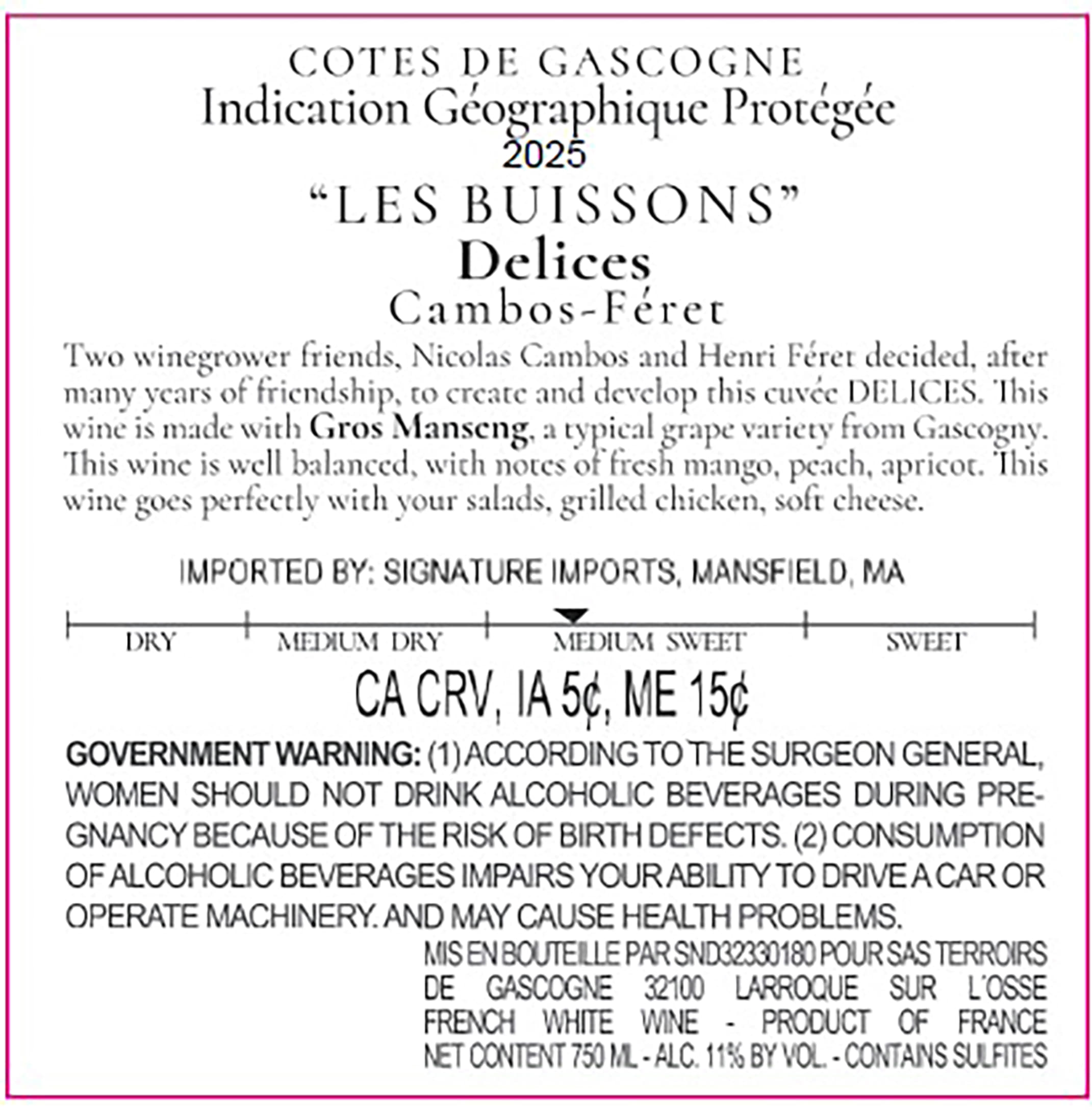 TABC label artwork for Cambos Feret Delices Les Buissons