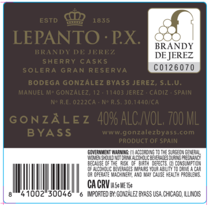 TABC label artwork for Lepanto P.X.